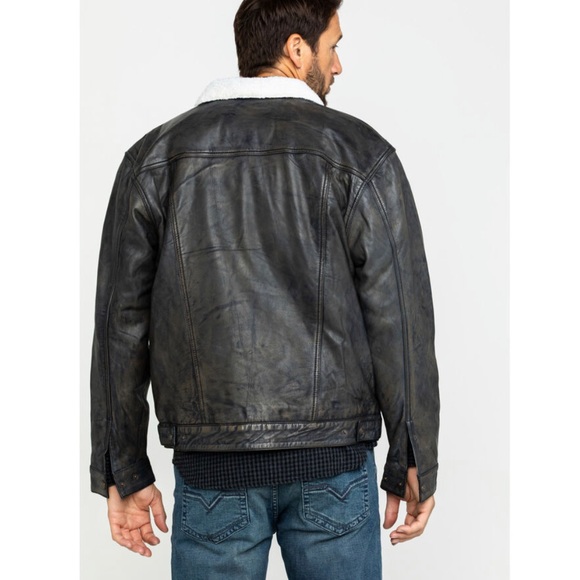 NWT Cripple Creek Men's Black Conceal Carry Sherpa Trucker Leather Jacket Small - Picture 3 of 14